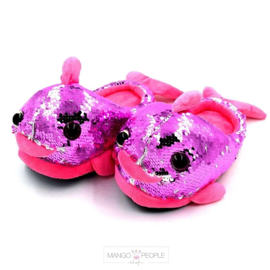 Dolphin Sequins Plush Slippers