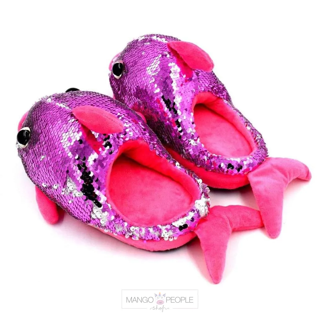 Dolphin Sequins Plush Slippers