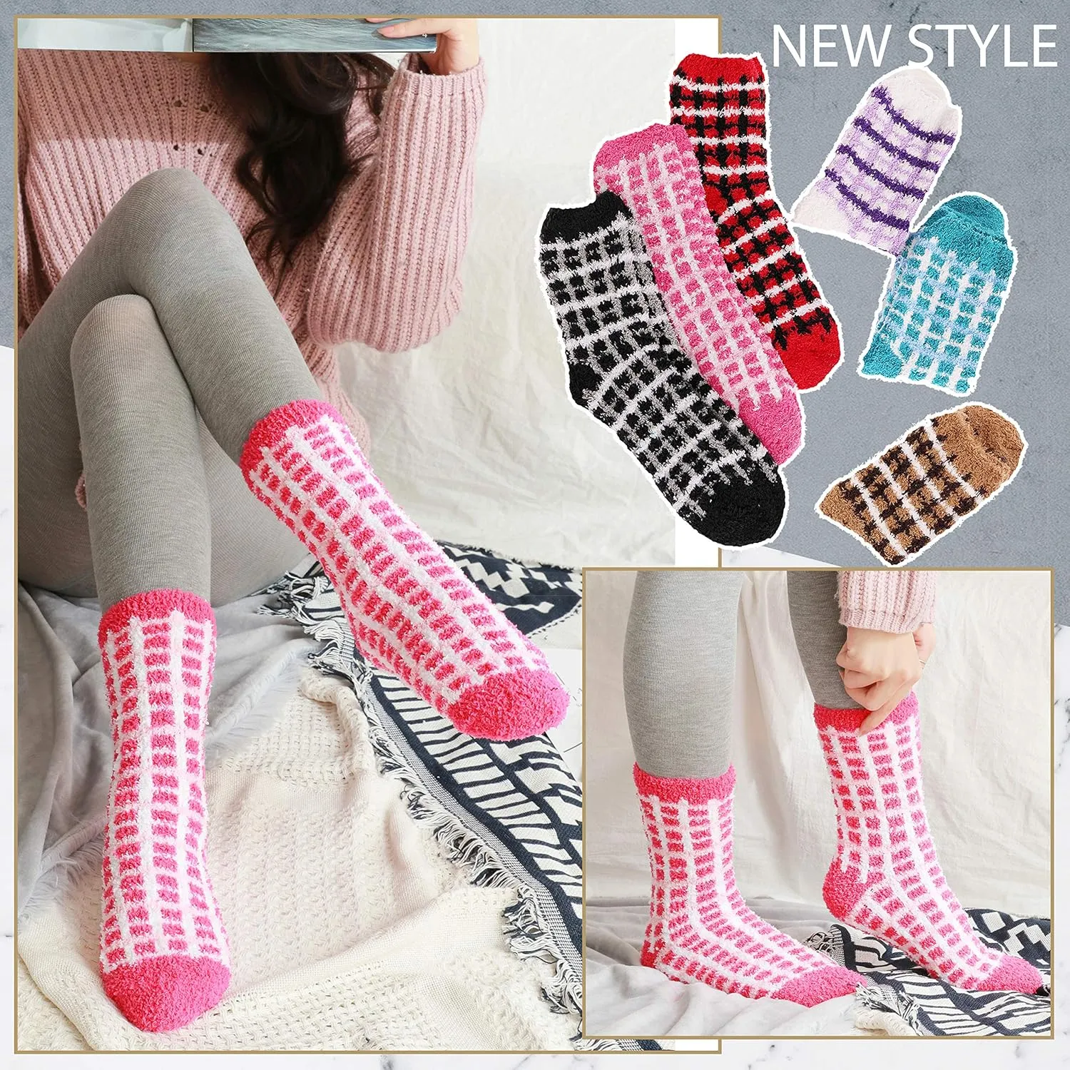 EBMORE Womens Fuzzy Socks Fleece Fluffy Cabin Plush Warm Sleep Soft Cozy Winter Adult Socks