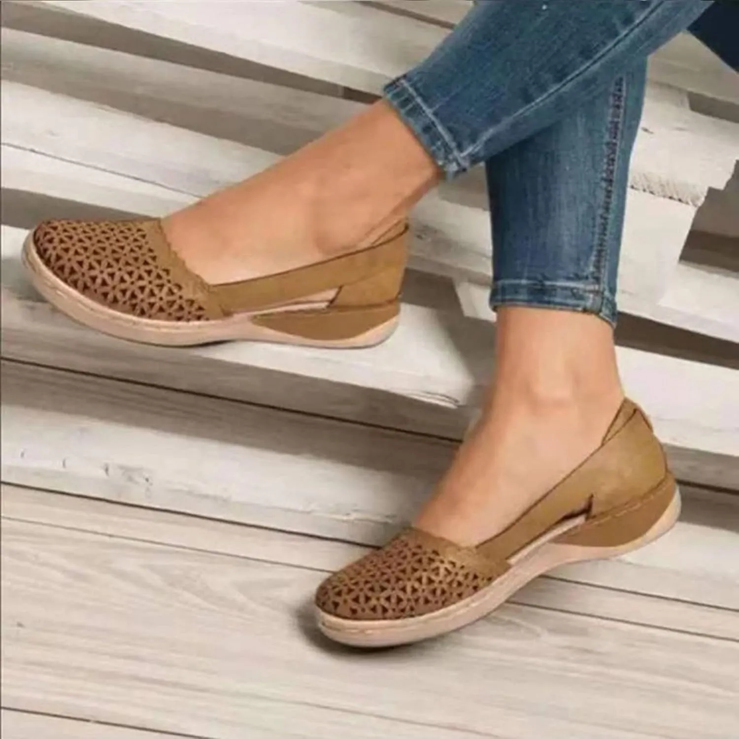 Eduavar Summer Sandals for Women, Summer Sandals for Women 2023 Mule Hollow Out Slip On Shoes Orthotic Wedge Sandals