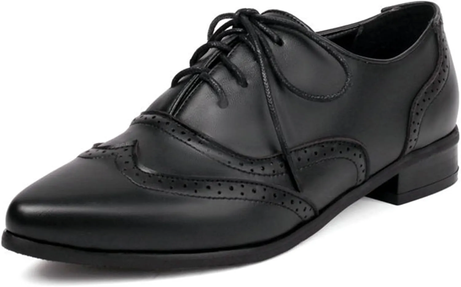 ErikenUrben Women Leather Perforated Lace up Oxford Shoes Pointed Toe Brogue Shoes