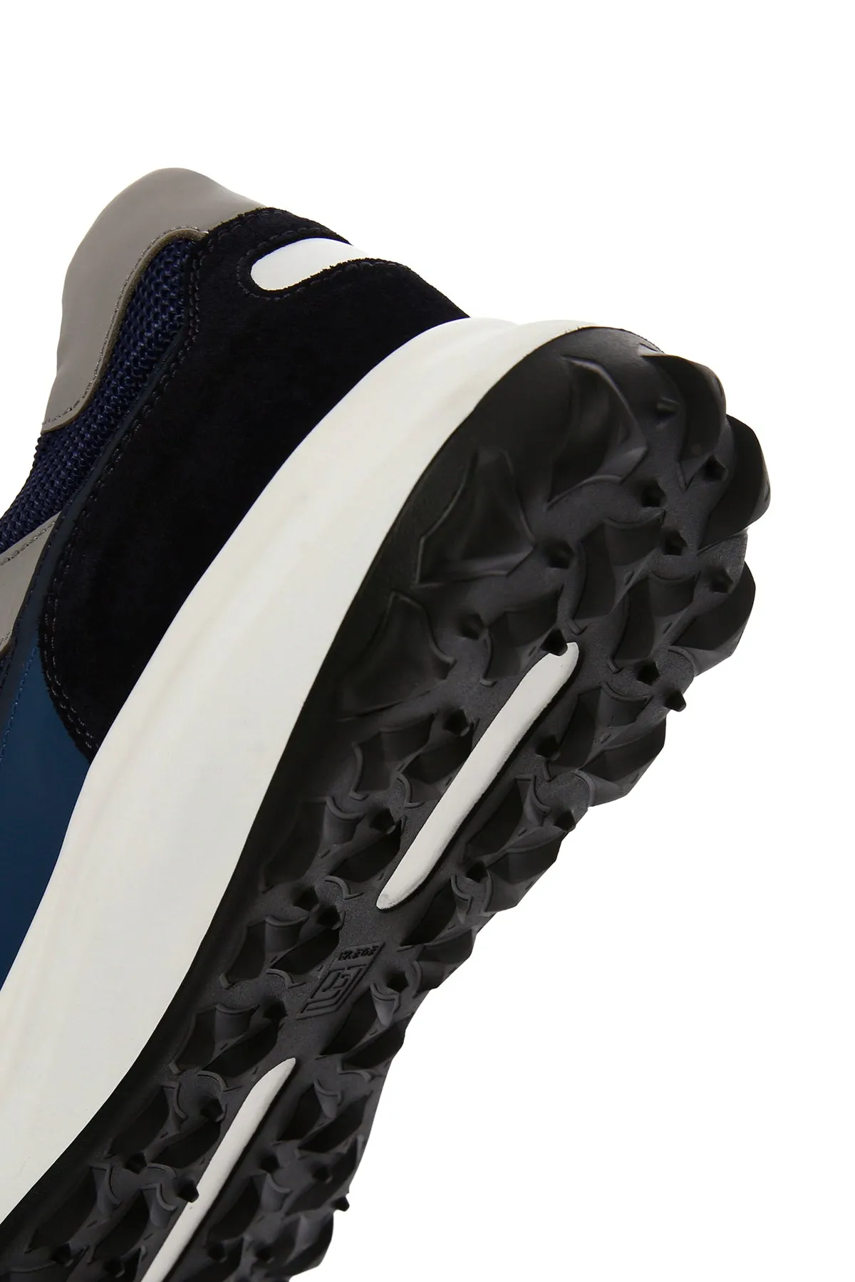 Erkek Lacivert Bağcıklı Kalın Tabanlı Deri Sneaker