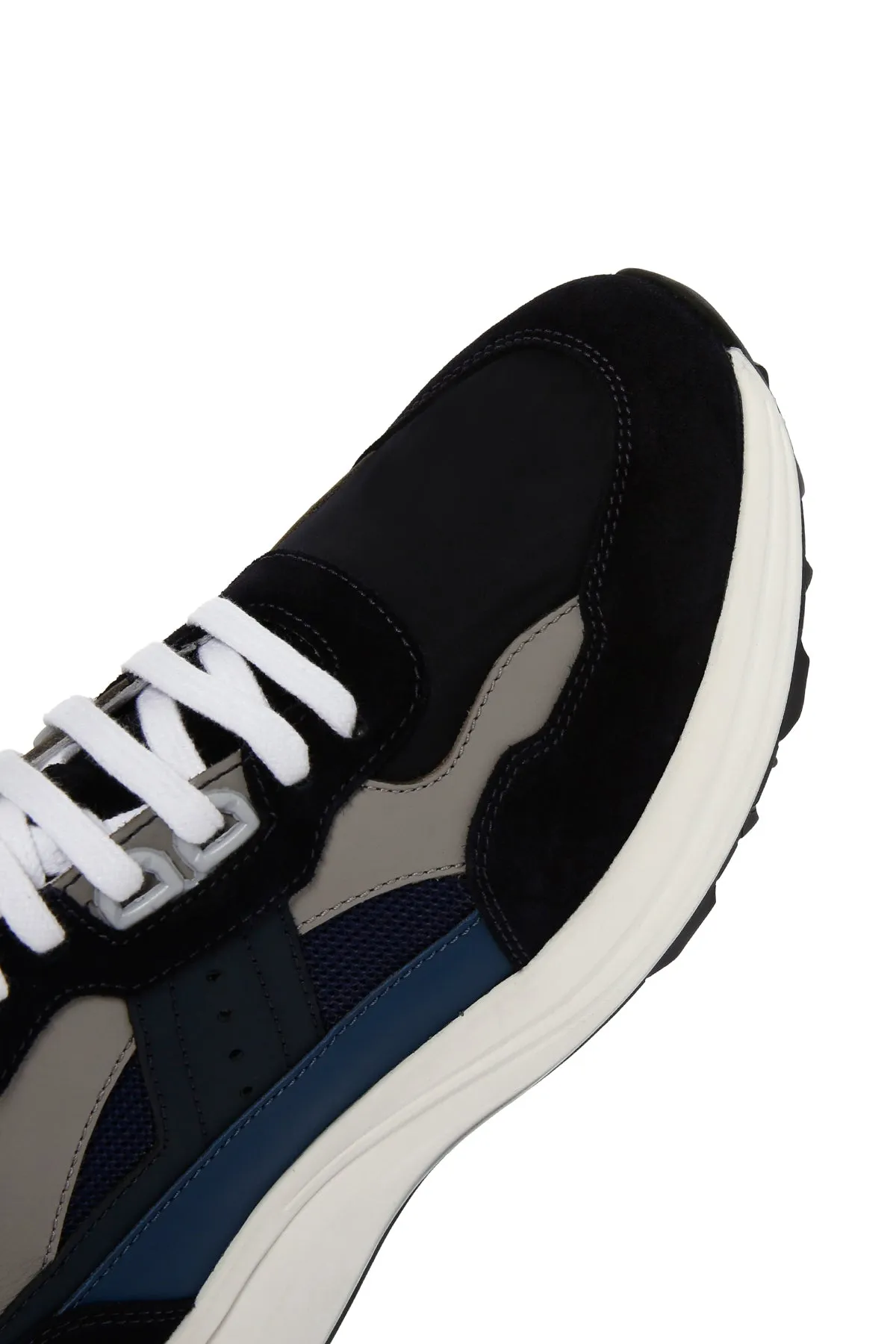 Erkek Lacivert Bağcıklı Kalın Tabanlı Deri Sneaker