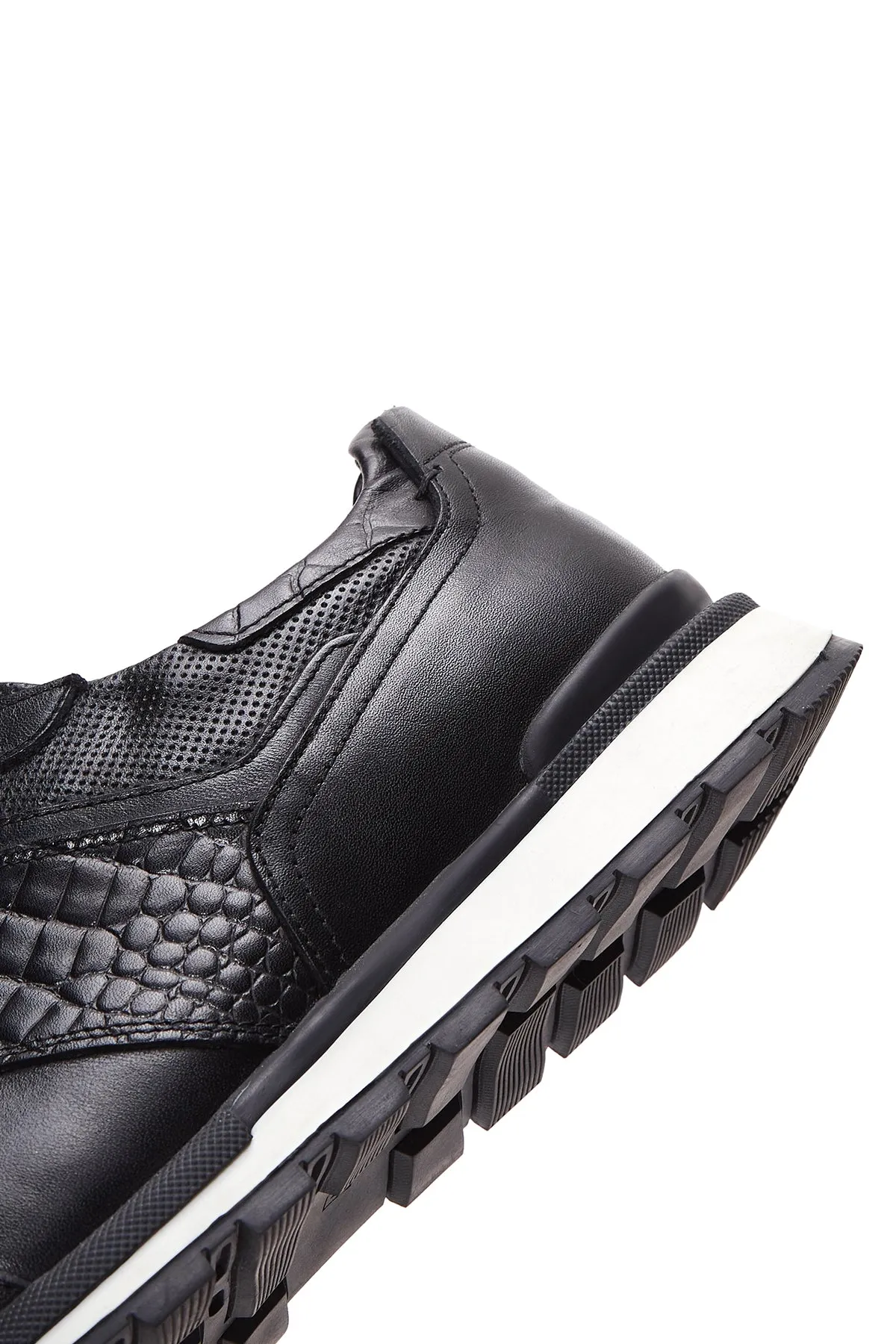Erkek Siyah Bağcıklı Deri Casual Sneaker