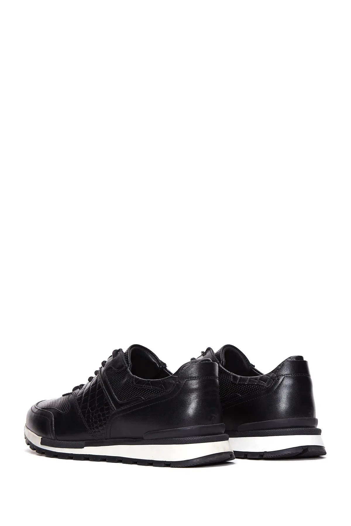 Erkek Siyah Bağcıklı Deri Casual Sneaker