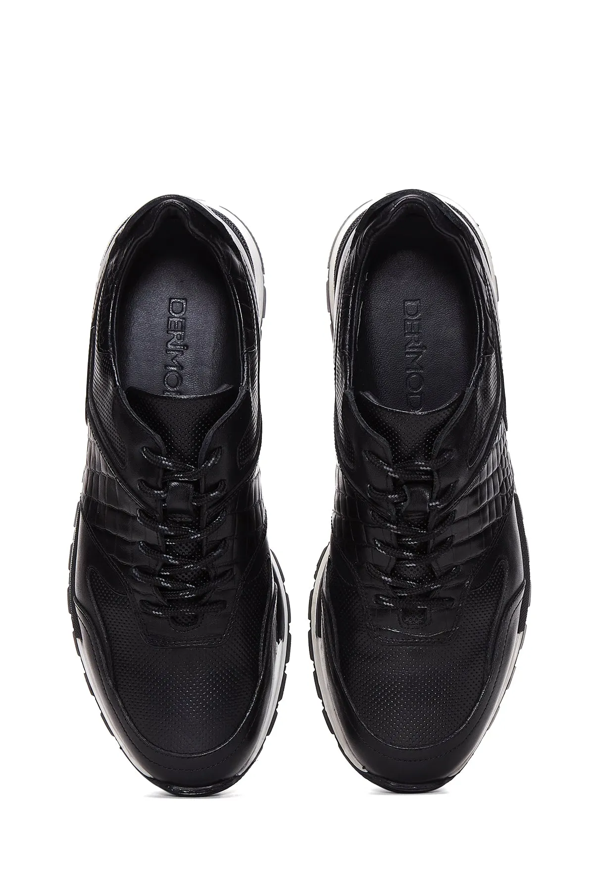 Erkek Siyah Bağcıklı Deri Casual Sneaker