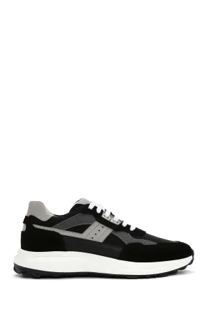 Erkek Siyah Bağcıklı Kalın Tabanlı Deri Sneaker