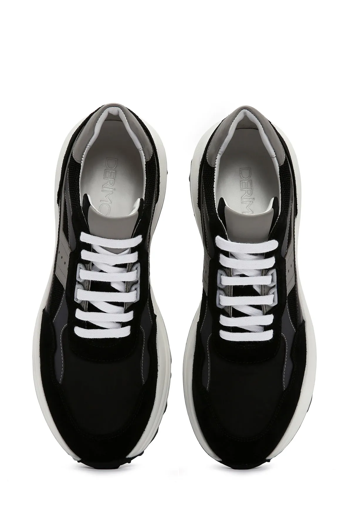 Erkek Siyah Bağcıklı Kalın Tabanlı Deri Sneaker