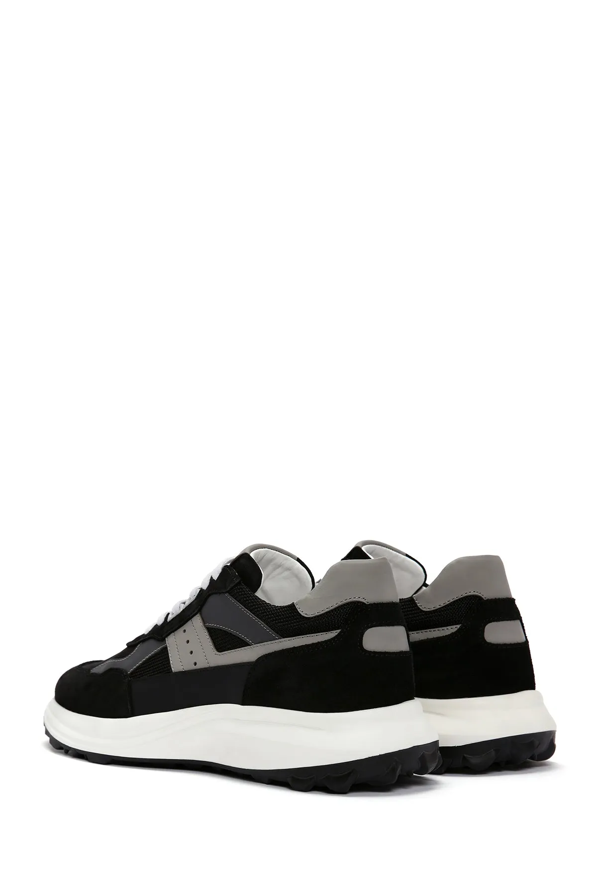Erkek Siyah Bağcıklı Kalın Tabanlı Deri Sneaker