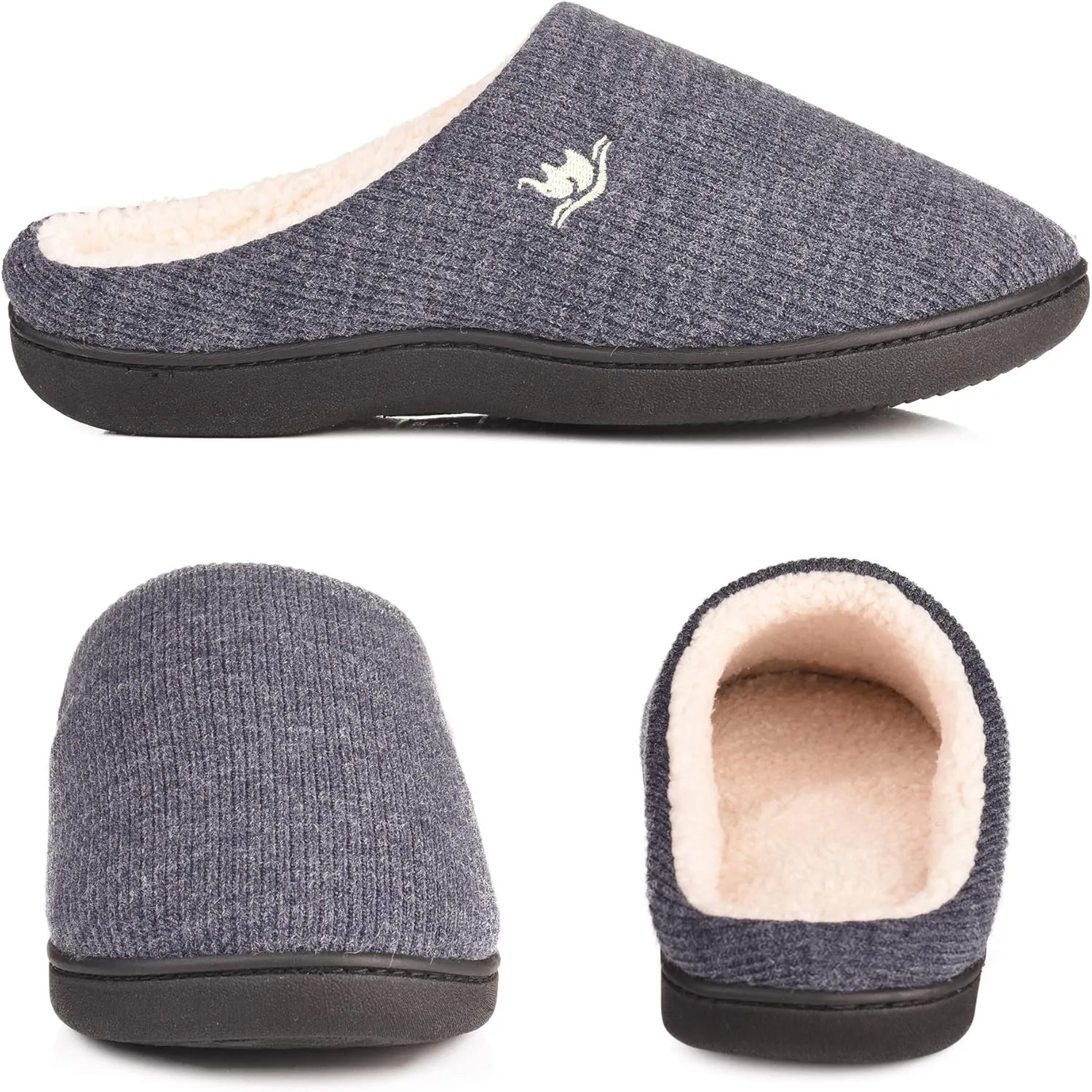 EuropeanSoftest Women's Classic French Terry Lining Slip On 80-D Memory Foam Slippers Breathable Washable Indoor/Outdoor House Shoe w/Anti Slip Sole