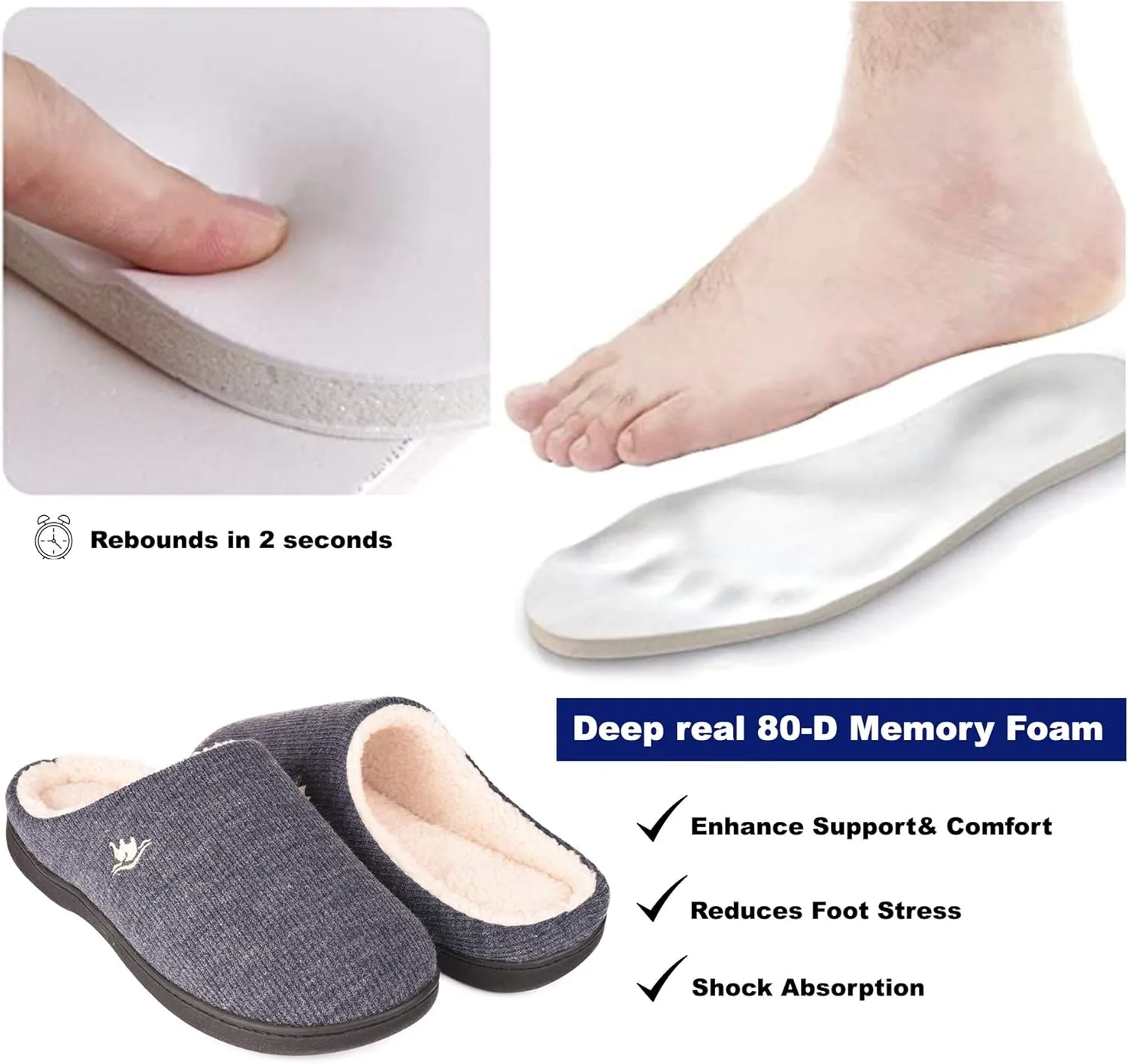 EuropeanSoftest Women's Classic French Terry Lining Slip On 80-D Memory Foam Slippers Breathable Washable Indoor/Outdoor House Shoe w/Anti Slip Sole