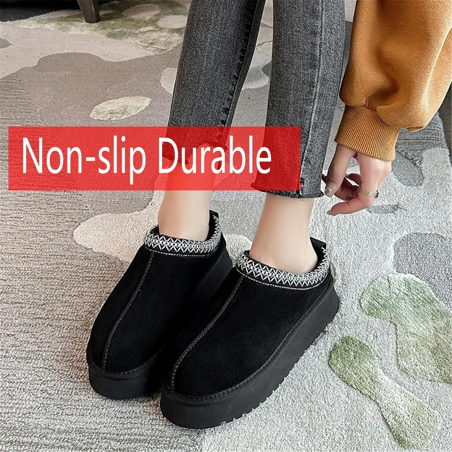 Fashion Plush Platform Slippers - Women's Trend Mini Fleece Lined Anti Slip Short Ankle Boots for Outdoor & Indoor Use