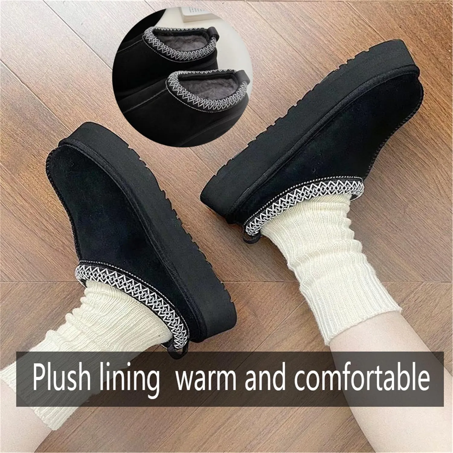 Fashion Plush Platform Slippers - Women's Trend Mini Fleece Lined Anti Slip Short Ankle Boots for Outdoor & Indoor Use
