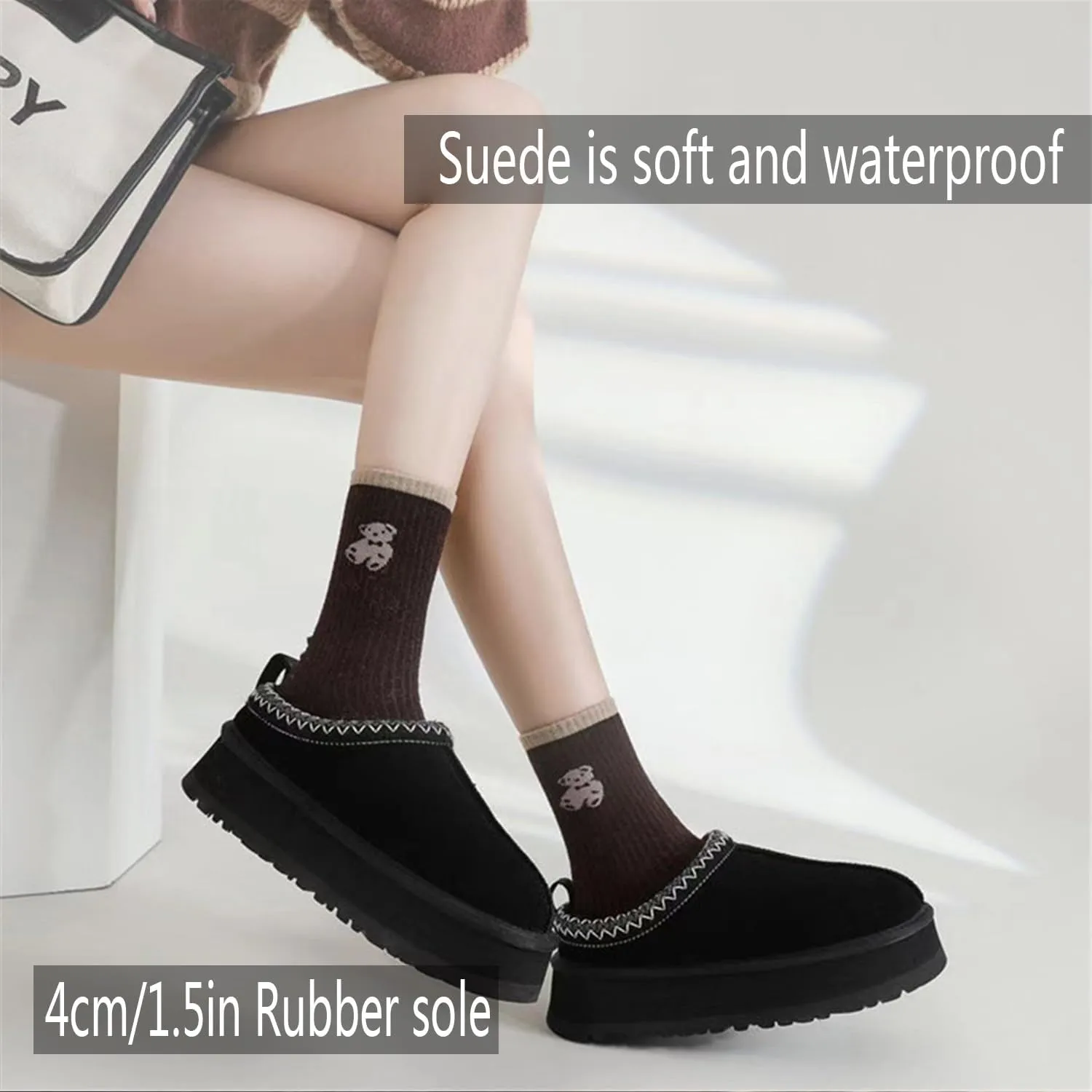 Fashion Plush Platform Slippers - Women's Trend Mini Fleece Lined Anti Slip Short Ankle Boots for Outdoor & Indoor Use