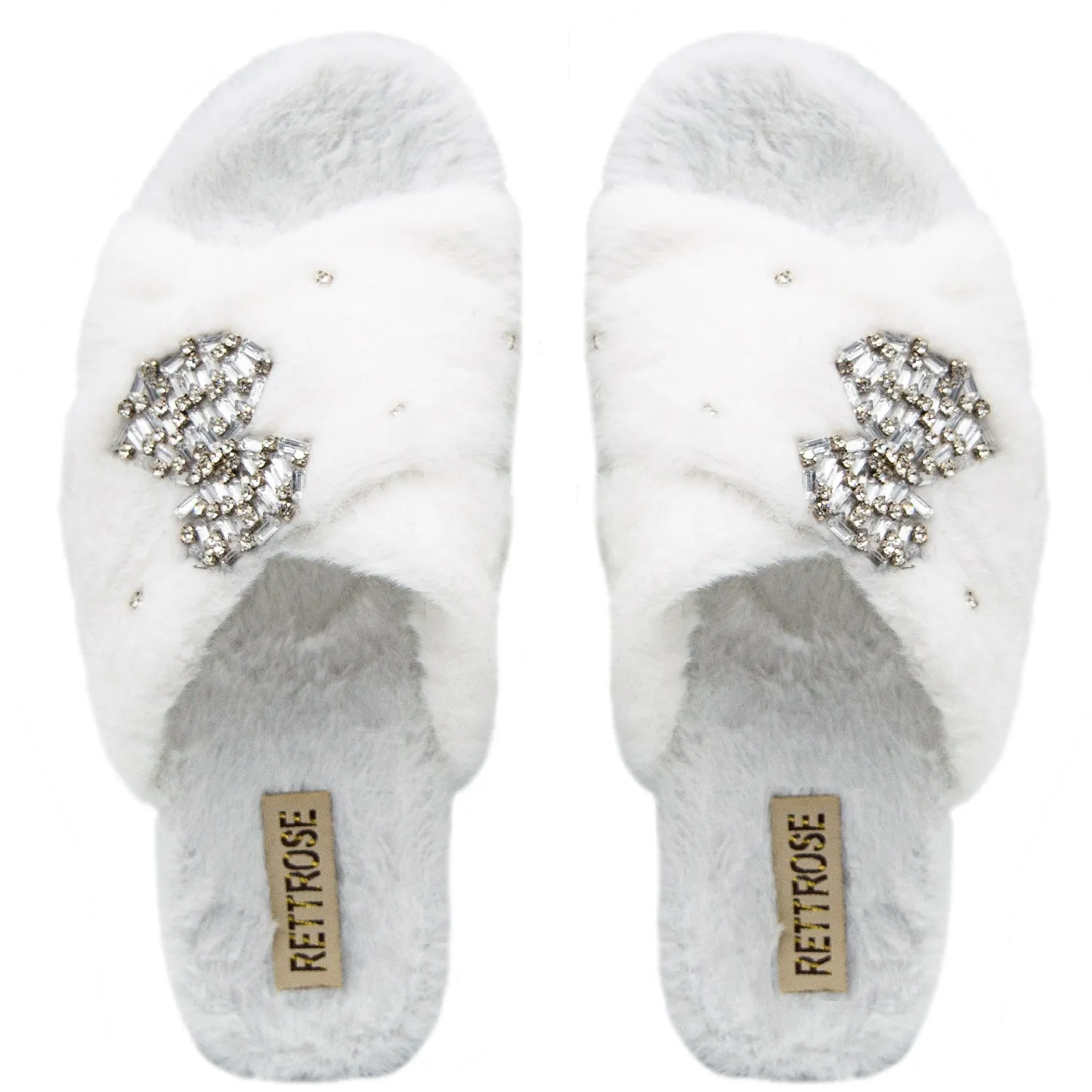 Fefe Cream Luxury Plush Diamanté Embellished Handmade Slipper