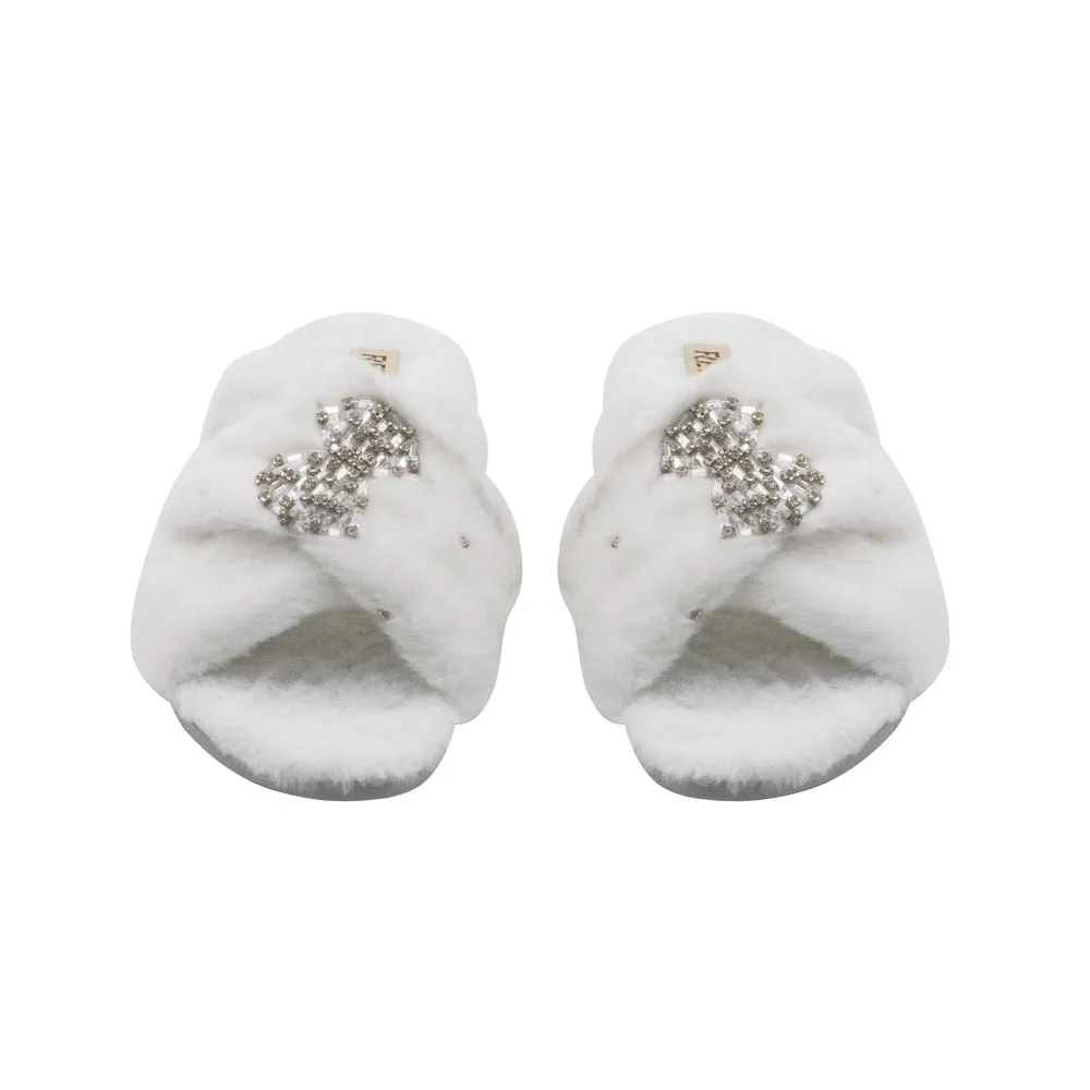 Fefe Cream Luxury Plush Diamanté Embellished Handmade Slipper