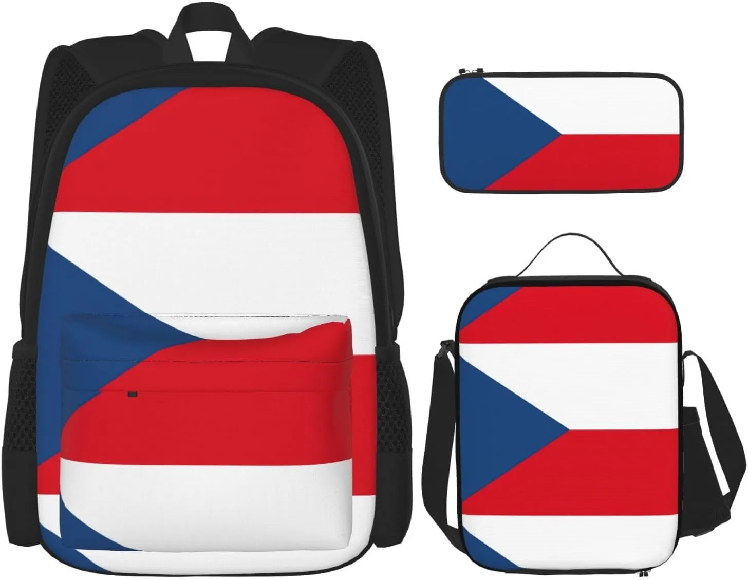 Flag Of The Czech Republic Print Stylish Travel Backpack And Lunch Box Set,600d Oxford Fabric,With Insulated Lunch Bag