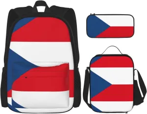 Flag Of The Czech Republic Print Stylish Travel Backpack And Lunch Box Set,600d Oxford Fabric,With Insulated Lunch Bag