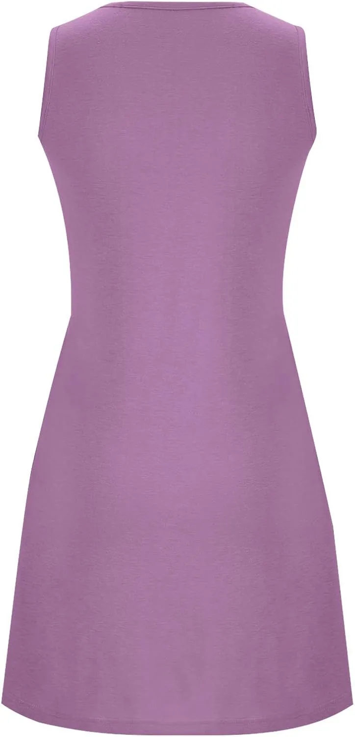 Flowy Dresses for Women Sleeveless Ruched Front T-Shirts Dress Halter Solid Casual Short Tank Sundress with Pockets