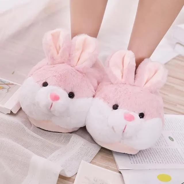 Fluffy Bunny Slippers – Soft Pink Plush Indoor House Shoes