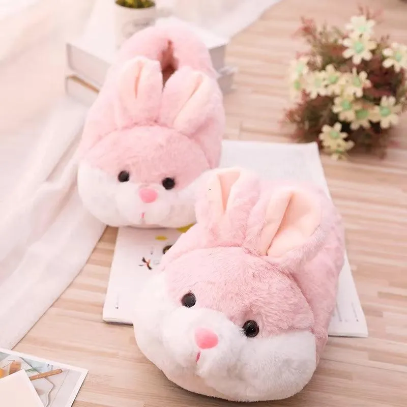 Fluffy Bunny Slippers – Soft Pink Plush Indoor House Shoes