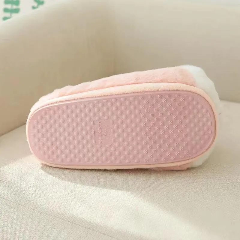 Fluffy Bunny Slippers – Soft Pink Plush Indoor House Shoes