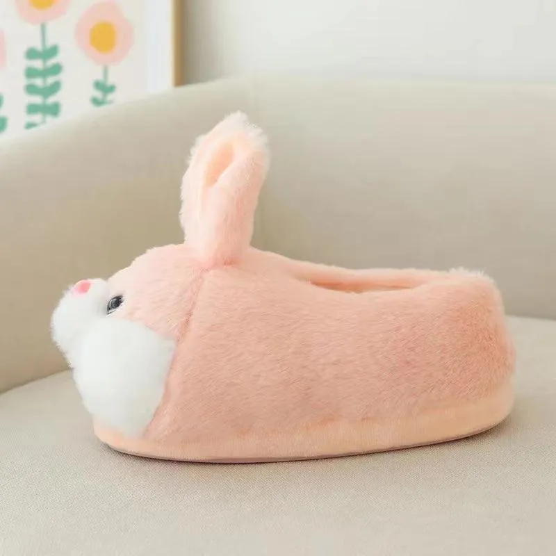 Fluffy Bunny Slippers – Soft Pink Plush Indoor House Shoes