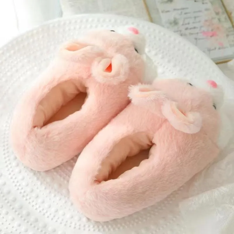 Fluffy Bunny Slippers – Soft Pink Plush Indoor House Shoes