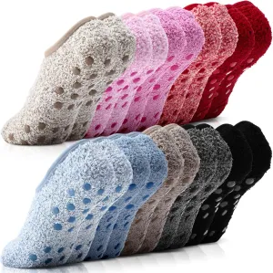 Foaincore 10 Pairs Cozy Winter Fuzzy Women Socks Fluffy Grip Slippers Non Skid Soft Winter Slipper Socks with Grippers for Women Adult House Home Yoga Hospital Christmas Gifts, Multicolored, One Size