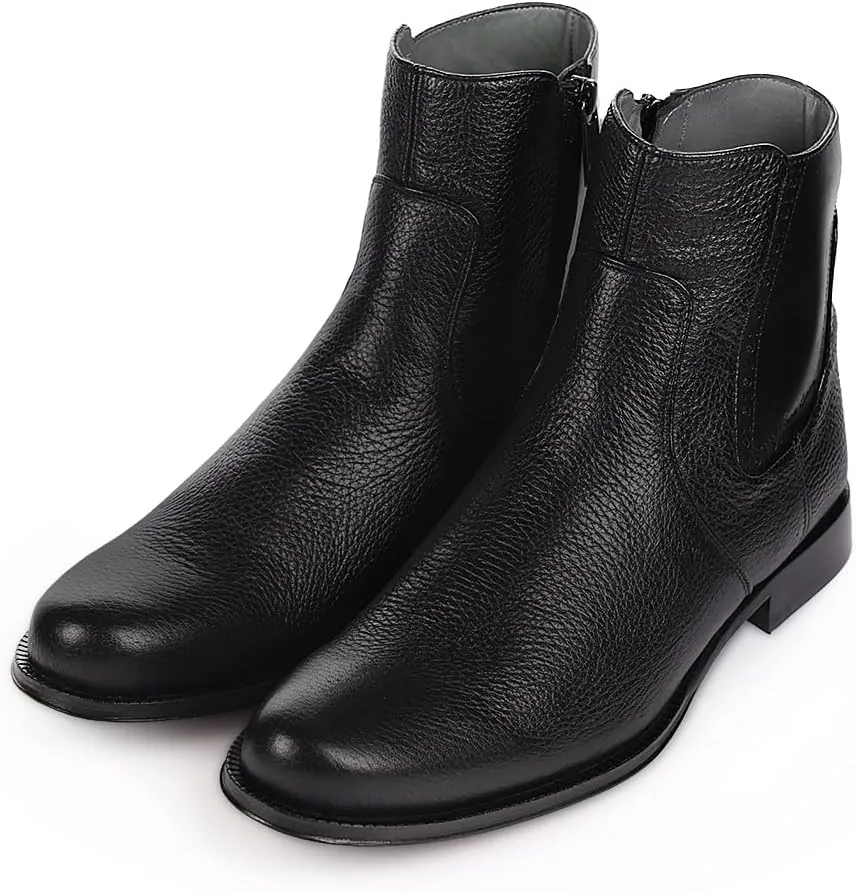 FRANCO CUADRA Men's Chelsea Boots in Genuine Deer Leather Black G43VNBU