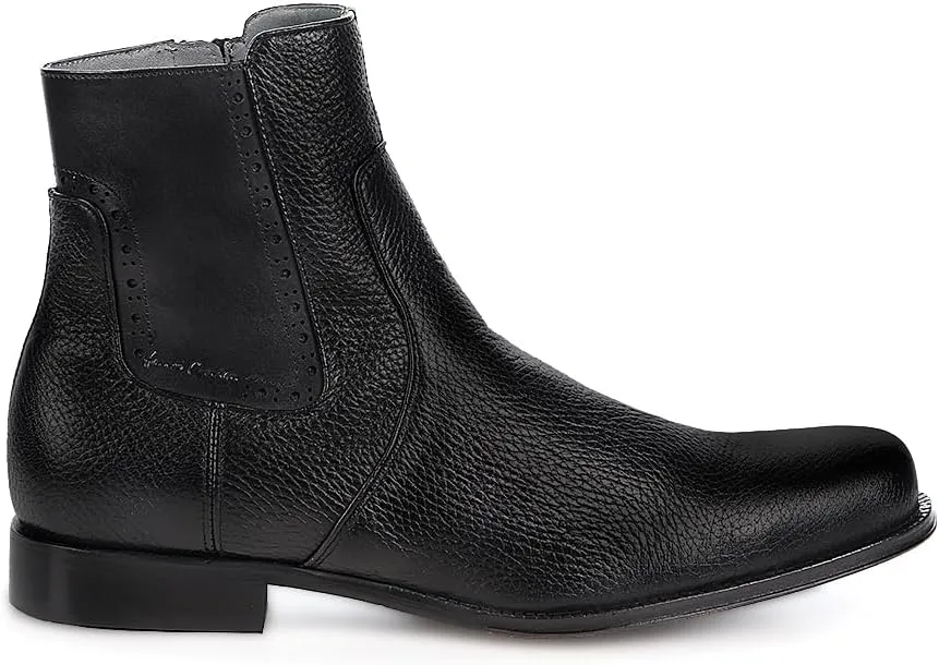 FRANCO CUADRA Men's Chelsea Boots in Genuine Deer Leather Black G43VNBU