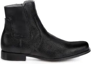 FRANCO CUADRA Men's Chelsea Boots in Genuine Deer Leather Black G43VNBU