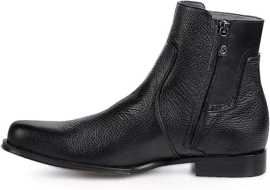 FRANCO CUADRA Men's Chelsea Boots in Genuine Deer Leather Black G43VNBU