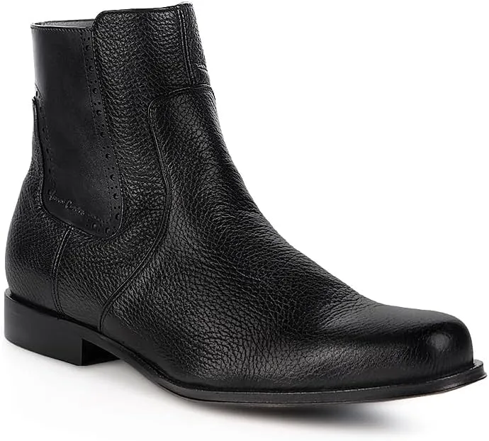 FRANCO CUADRA Men's Chelsea Boots in Genuine Deer Leather Black G43VNBU