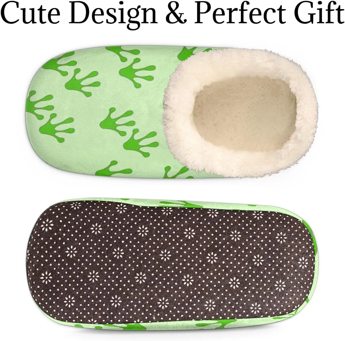 Frog Footprints Women's Slippers, Green Animal Paw Non-Slip House Slipper Socks, Plush Lined Slippers Shoes for Girls Boys Teens Indoor Bedroom