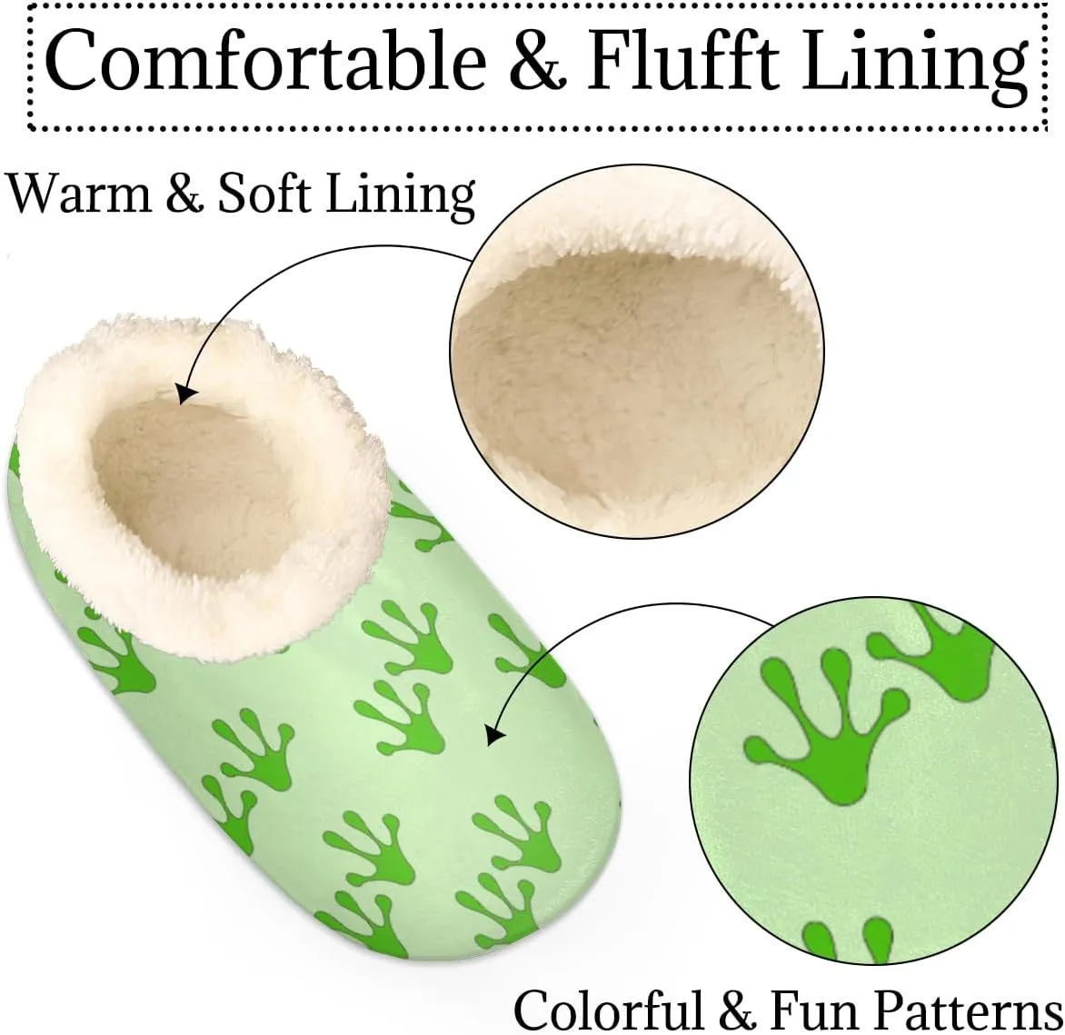 Frog Footprints Women's Slippers, Green Animal Paw Non-Slip House Slipper Socks, Plush Lined Slippers Shoes for Girls Boys Teens Indoor Bedroom