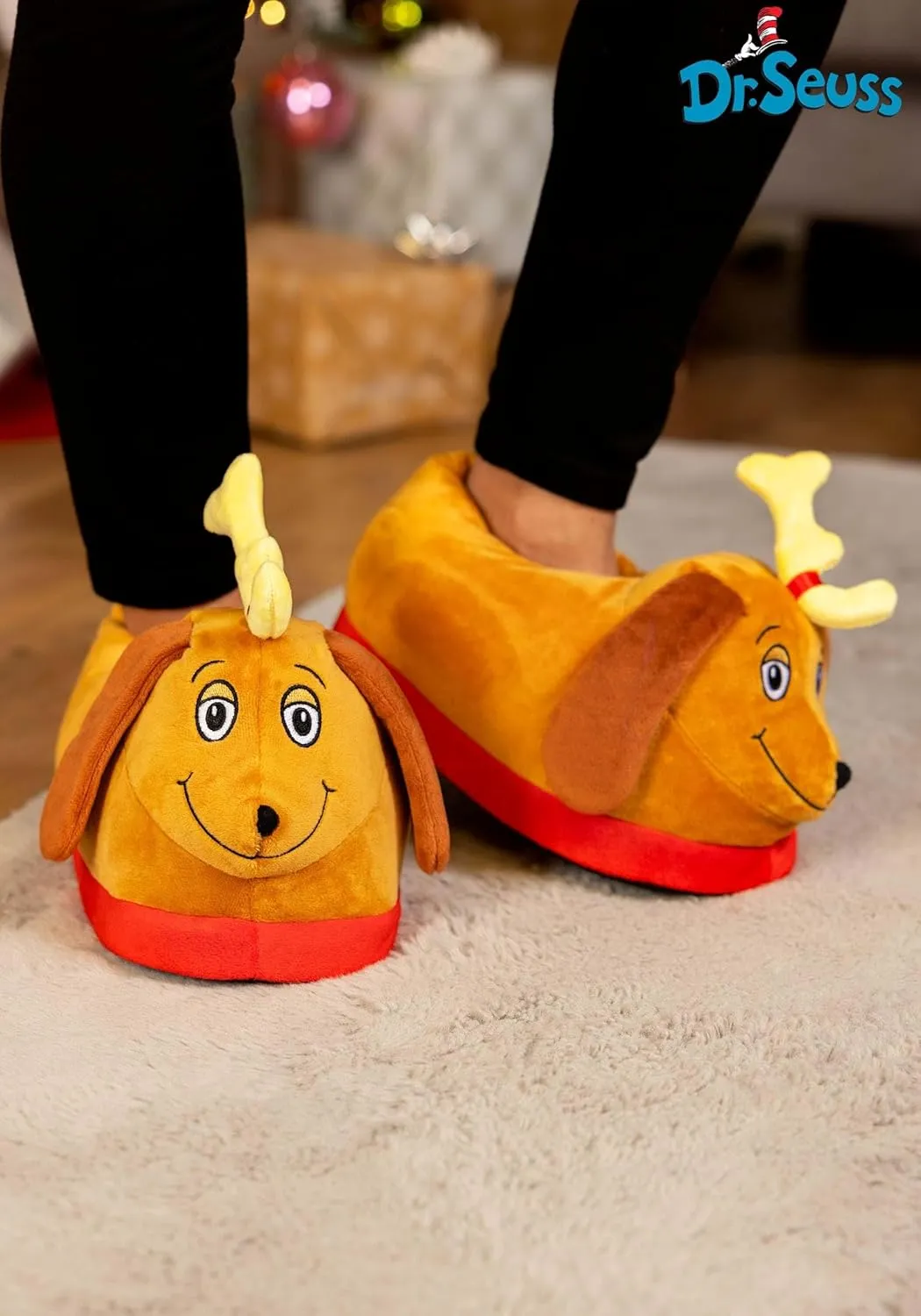 Fun Costumes The Grinch Max 3D Slippers for Adults | The Grinch Reindeer Max 3D Christmas Slippers for Men & Women
