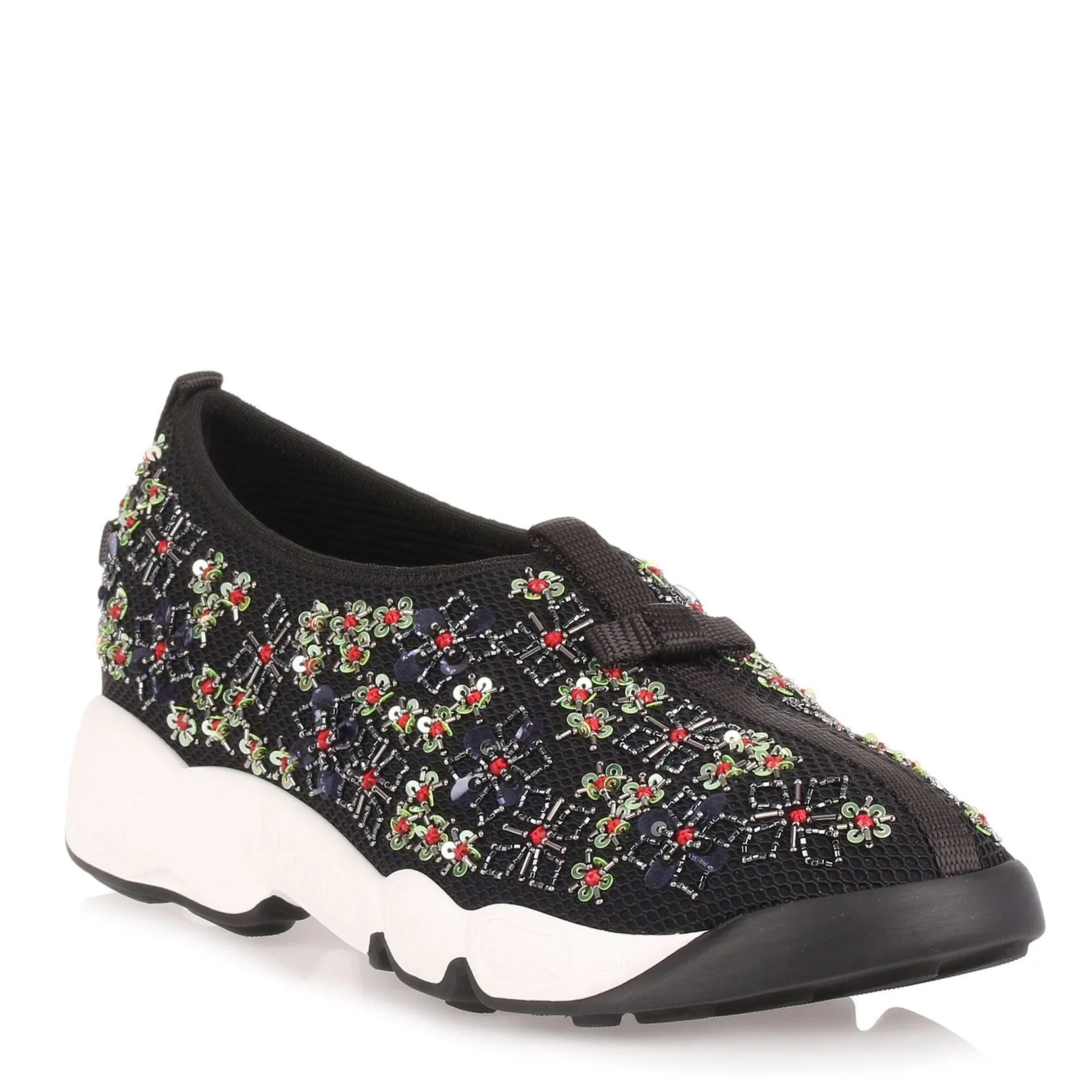 Fusion black embroidered flower sneaker
