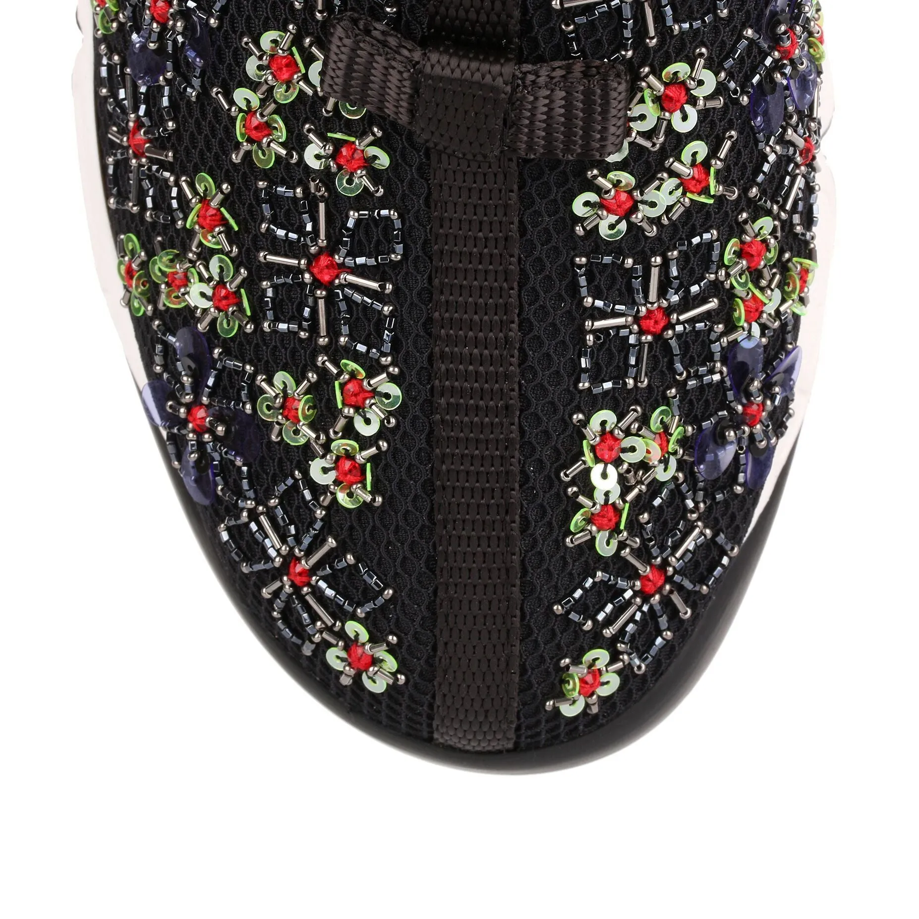 Fusion black embroidered flower sneaker