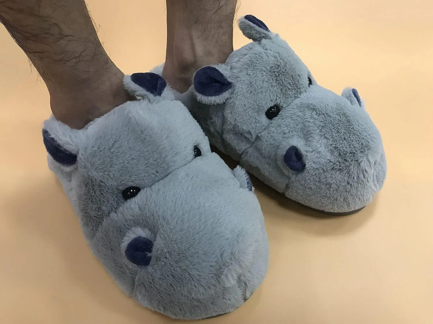 Fuzzy Hippo Slippers - Funny Plush Hippo Animal Slippers, Non-Skid Indoor Outdoor Hippo Style Cotton Shoes For Women Men