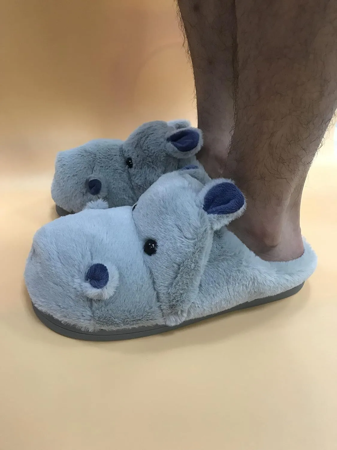 Fuzzy Hippo Slippers - Funny Plush Hippo Animal Slippers, Non-Skid Indoor Outdoor Hippo Style Cotton Shoes For Women Men
