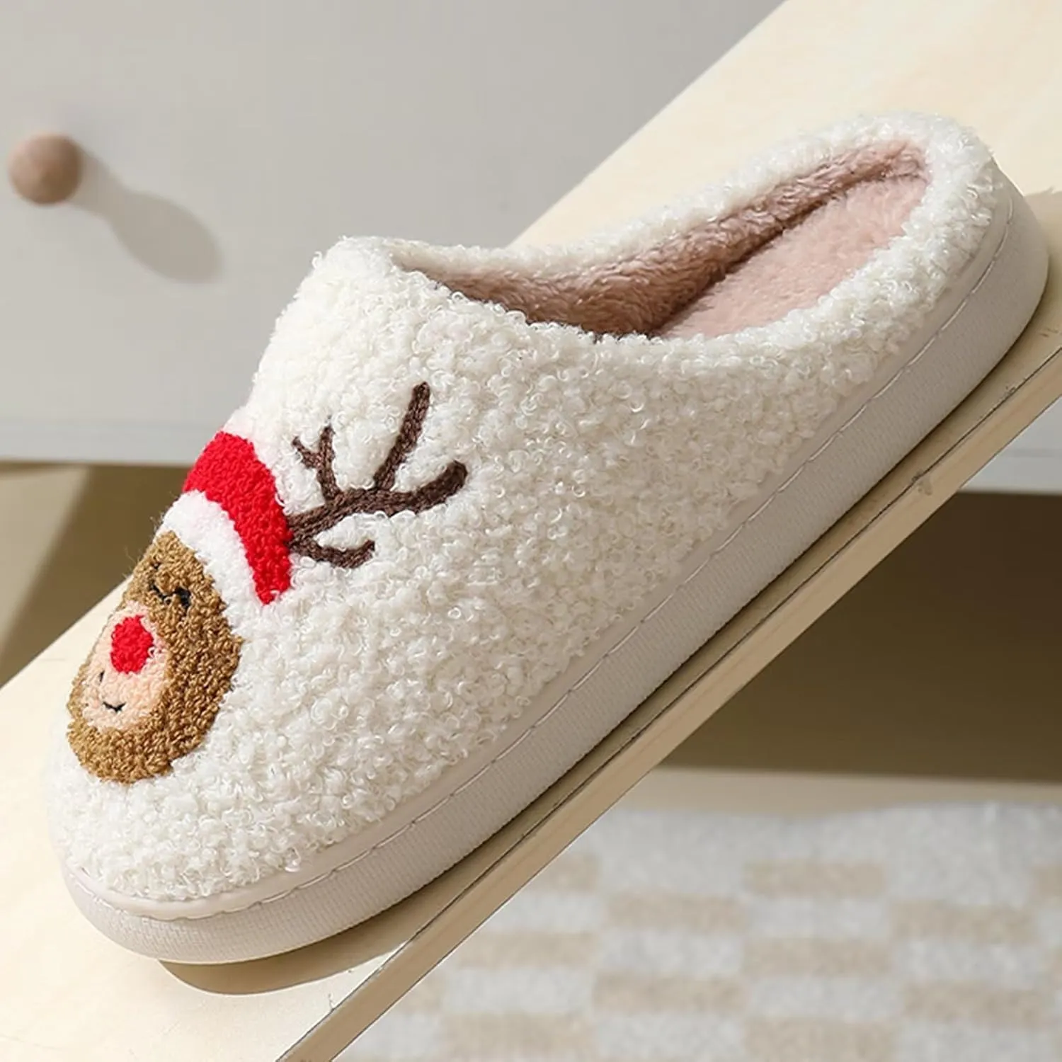 Fuzzy House Slippers for Women Smiley Face - Christmas Cozy Memory Foam Woman Slipper Indoor and Outdoor Winter Bedroom Shoes
