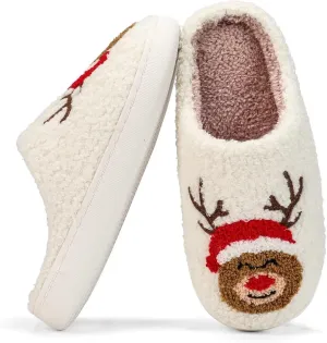 Fuzzy House Slippers for Women Smiley Face - Christmas Cozy Memory Foam Woman Slipper Indoor and Outdoor Winter Bedroom Shoes