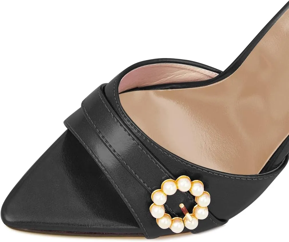 FYS Women Pointed Open Toe Mules Stiletto High Heel Pearls Sandals Slide Dress Party Prom Shoes Size 4-15 US