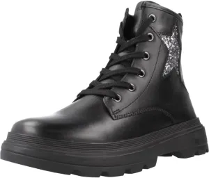 Geox Girl's Bootie Ankle Boot, Black Dk Silver, 11 us Little Kid
