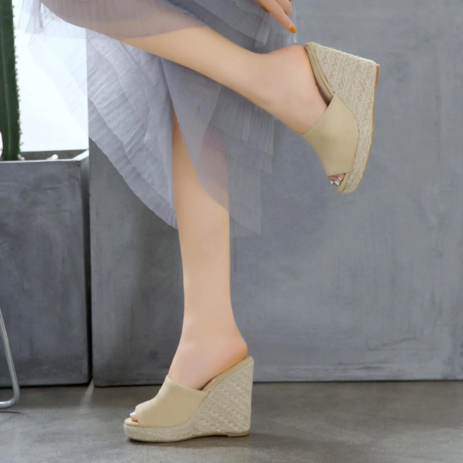 Gicoiz Espadrilles Platform Wedges Women Peep Toe Mule Slippers