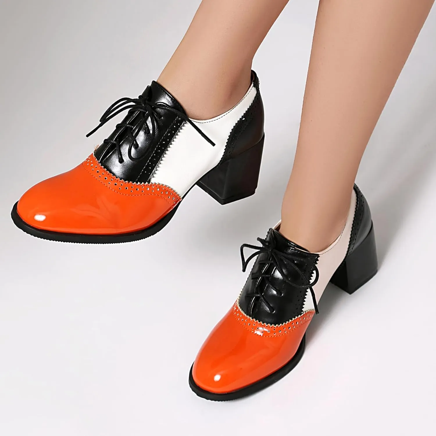 Gicoiz Women Office Work Derby Block Heel Oxford Lace Up Brogue