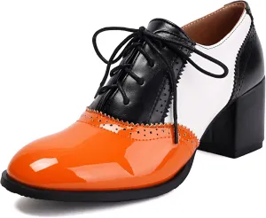 Gicoiz Women Office Work Derby Block Heel Oxford Lace Up Brogue