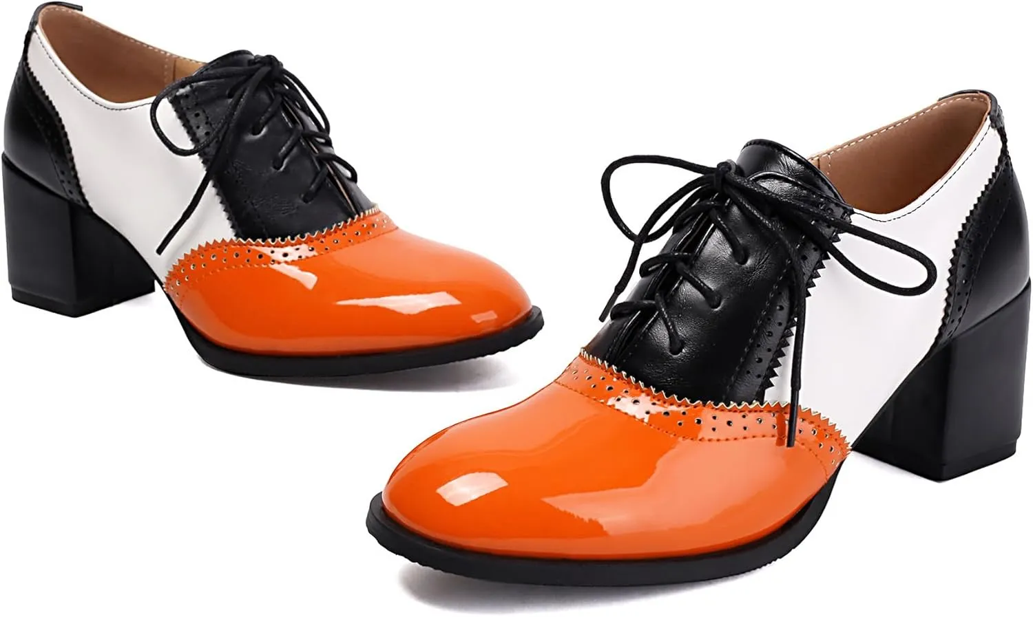 Gicoiz Women Office Work Derby Block Heel Oxford Lace Up Brogue