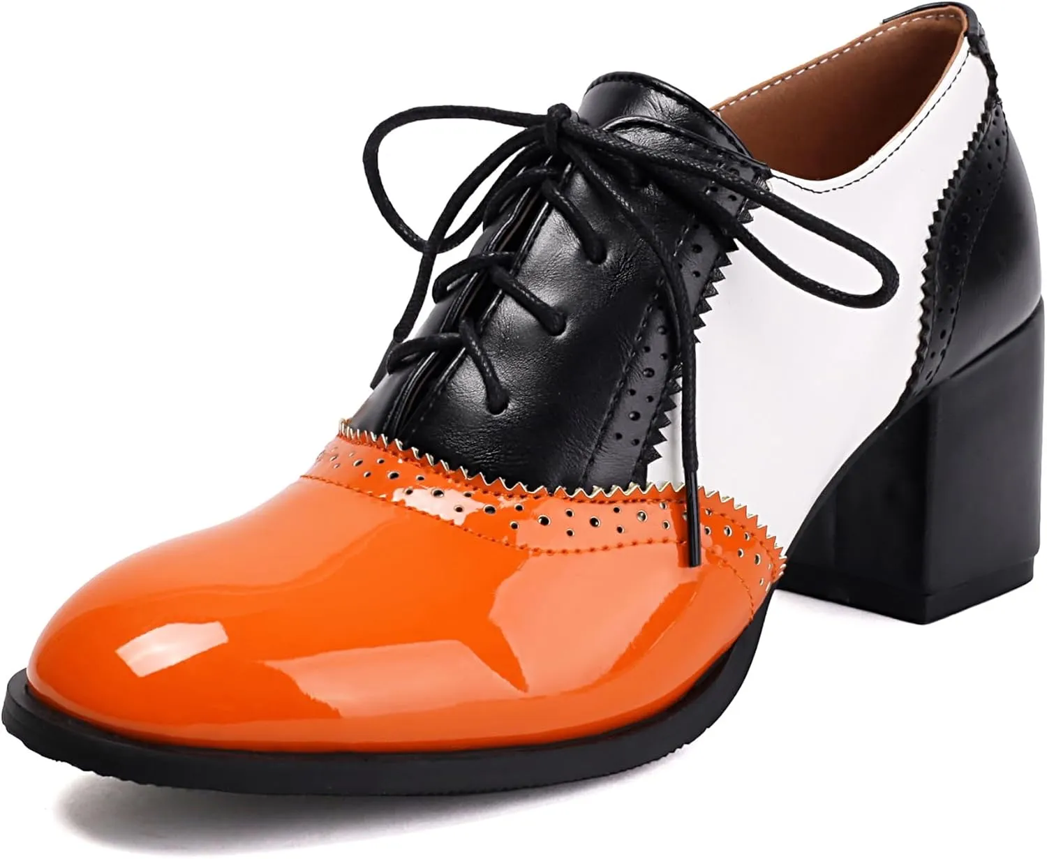 Gicoiz Women Office Work Derby Block Heel Oxford Lace Up Brogue